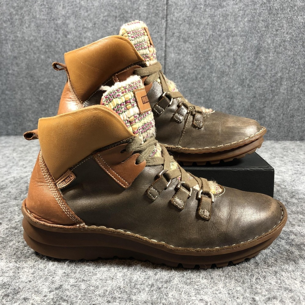 Pikolinos Boots Womens 7 Brown Leather Lace Up Ankle Wedge Booties Comfort - Picture 3 of 16